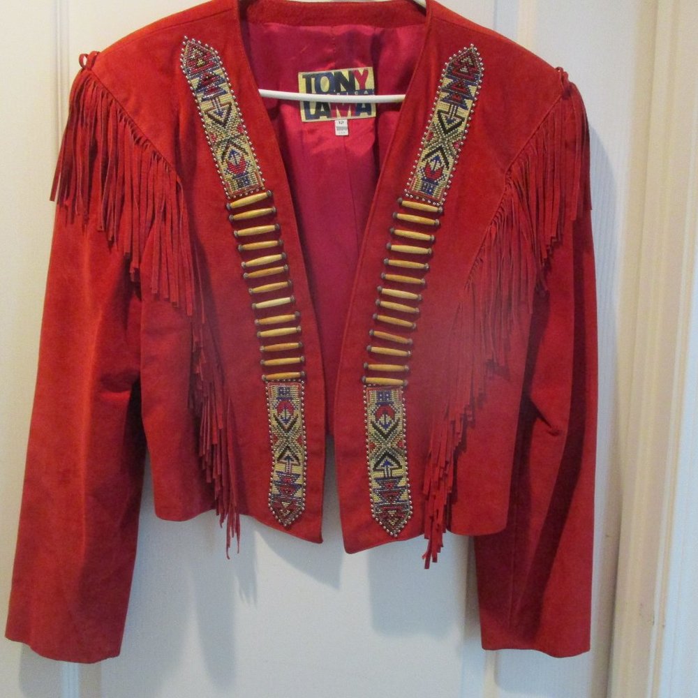 Vintage Tony Lama Womens Red Suede Jacket